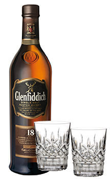 GLENFIDDICH 18 YEAR OLD SINGLE MALT WITH MARQUIS BY WATERFORD GLASSES                                                           