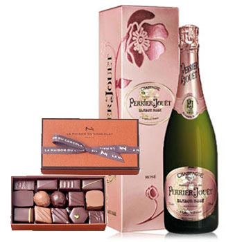 LA MAISON DU CHOCOLAT COFFRET WITH PERRIER JOUET BLASON ROSE CHAMPAGNE