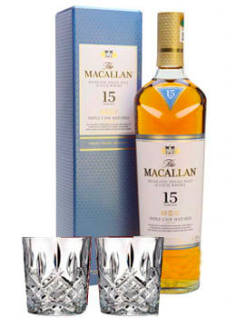 THE MACALLAN 15 YEAR OLD SINGLE MALT -750ML DOUBLE CASK WITH 2 MARQUIS BY WATERFORD GLASSES