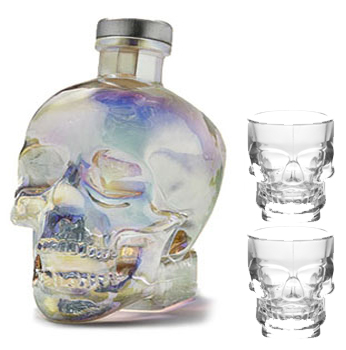 CRYSTAL HEAD VODKA AURORA LIMITED EDITION -750ML 2 CRYSTAL SKULL SHOT GLASSES                                                   