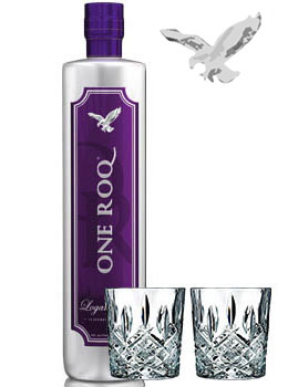 ONE ROQ VODKA - LOGANBERRY -1 LITER WATERFORD MARQUEE GLASSES COLLABORATION